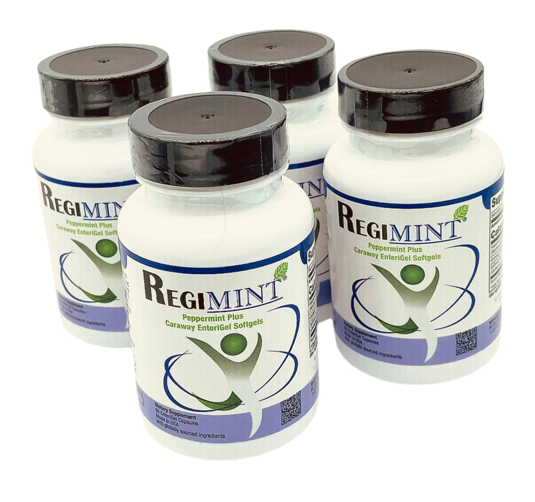 Regimint: Peppermint Oil Plus Caraway Enteric Capsules For IBS(4 pack-Pillbox / 240 Caps)